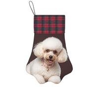 Personalized Pet Paw Christmas Stocking 17 Inch Dog Cat Xmas Fireplace Hanging Stocking with Red Plaid Cuff French Poodle Santa Socks for Xmas Tree Fireplace Hanging Party Decoration