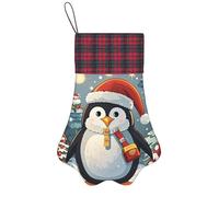 Personalized Pet Paw Christmas Stocking 17 Inch Dog Cat Xmas Fireplace Hanging Stocking with Red Plaid Cuff Christmas Funny Penguin Santa Socks for Xmas Tree Fireplace Hanging Party Decoration