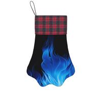 Personalized Pet Paw Christmas Stocking 17 Inch Dog Cat Xmas Fireplace Hanging Stocking with Red Plaid Cuff Blue Flame Santa Socks for Xmas Tree Fireplace Hanging Party Decoration