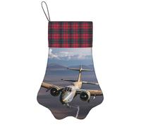 Personalized Pet Paw Christmas Stocking 17 Inch Dog Cat Xmas Fireplace Hanging Stocking with Red Plaid Cuff Us Army Plane Santa Socks for Xmas Tree Fireplace Hanging Party Decoration