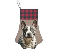 Personalized Pet Paw Christmas Stocking 17 Inch Dog Cat Xmas Fireplace Hanging Stocking with Red Plaid Cuff French Poodle Santa Socks for Xmas Tree Fireplace Hanging Party Decoration
