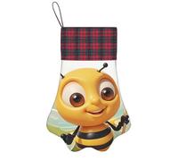 Personalized Pet Paw Christmas Stocking 17 Inch Dog Cat Xmas Fireplace Hanging Stocking with Red Plaid Cuff Honey Bee Santa Socks for Xmas Tree Fireplace Hanging Party Decoration