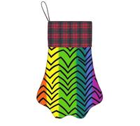 Personalized Pet Paw Christmas Stocking 17 Inch Dog Cat Xmas Fireplace Hanging Stocking with Red Plaid Cuff Gay Pride Rainbow Santa Socks for Xmas Tree Fireplace Hanging Party Decoration