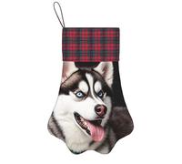 Personalized Pet Paw Christmas Stocking 17 Inch Dog Cat Xmas Fireplace Hanging Stocking with Red Plaid Cuff Cute Husky Dog Santa Socks for Xmas Tree Fireplace Hanging Party Decoration