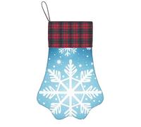 Personalized Pet Paw Christmas Stocking 17 Inch Dog Cat Xmas Fireplace Hanging Stocking with Red Plaid Cuff Winter Snowflake Santa Socks for Xmas Tree Fireplace Hanging Party Decoration