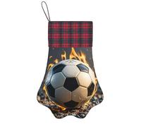 Personalized Pet Paw Christmas Stocking 17 Inch Dog Cat Xmas Fireplace Hanging Stocking with Red Plaid Cuff Burning Soccer Ball Santa Socks for Xmas Tree Fireplace Hanging Party Decoration