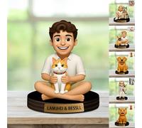 Personalized Pet Photo Cartoon Desktop Decor Custom 2D Picture Portrait Figurine Plaque with Name Cat Dog Owner Acrylic Sculpture Desk Sign Ornament for Men Women Family Couple Christmas Birthday