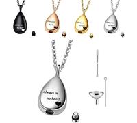 Personalized Pet Portrait Teardrop Urn Necklace with Name/Photo Stainless Steel Pendant - Cremation Jewelry for Pet Memorial Gifts - Funnel Kit Included