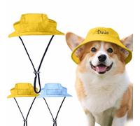 Personalized Pet Sun Hat, Multi Size Dog Bucket Hat with Ear Holes, Adjustable Rope Buckle Exposed Ear Pet Fisherman Cap for Small Medium Dogs Outdoor Sport (Yellow)