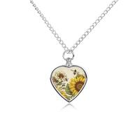 Personalized Pet Urn Cremation Necklace for Ashes - Bees Sunflowers Daisy Rose Flowers Pet Ashes Necklace - Custom Keepsake Necklace with Photo And Text, Memorial Heart Urn Pendant for Dogs Cat