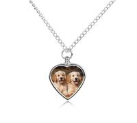 Personalized Pet Urn Cremation Necklace for Ashes - Golden Retriever Dogs Puppies Pets Pet Ashes Necklace - Custom Keepsake Necklace with Photo And Text, Memorial Heart Urn Pendant for Dogs Cat
