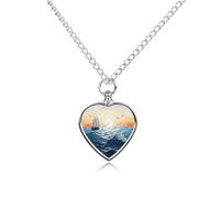 Personalized Pet Urn Cremation Necklace for Ashes - Ocean Waves Sailboat with Birds Maritime Pet Ashes Necklace - Custom Keepsake Necklace with Photo And Text, Memorial Heart Urn Pendant for Dogs Cat