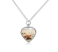 Personalized Pet Urn Cremation Necklace for Ashes - Starfish on The Sand Beach Landscape Pet Ashes Necklace - Custom Keepsake Necklace with Photo And Text, Memorial Heart Urn Pendant for Dogs Cat