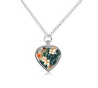 Personalized Pet Urn Cremation Necklace for Ashes - Tropical Summer Hawaiian Flower Palm Leaves Pet Ashes Necklace - Custom Keepsake Necklace with Photo And Text, Memorial Heart Urn Pendant for Dogs C