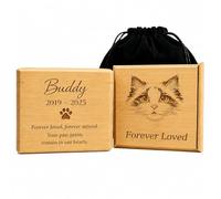 Personalized Pet Urn for Dog and Cat Ashes, Custom Laser Engraved Portrait, Name, and Date, Bamboo, Magnetic Lid, Velvet Bag Included, up to 50 lbs