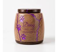 Personalized Pet Urn - Handcrafted Solid Wood Dog Urn, Memorial Keepsake Urn - Resin Inaly Engraved Urns for Ashes, Cremation Urns, Funeral Urn (Purple)