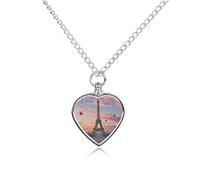 Personalized Pet Urn Necklace for Ashes Titanium Steel Romantic Paris Eiffel Tower Cremation Jewelry with Funnel Kit Memorial Necklace Keepsake Gift Custom Photo Pendant for Dogs Cats Loved Ones