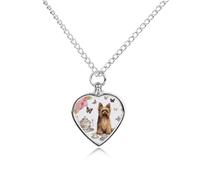 Personalized Pet Urn Necklace for Ashes Titanium Steel Yorkshire Terrier Butterflies Cremation Jewelry with Funnel Kit Memorial Necklace Keepsake Gift Custom Photo Pendant for Dogs Cats Loved Ones