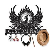 Personalized Phoenix Key Holder for Wall, Custom Metal Key Rack with Key Hooks, Rustic Key Hanger & Coat Hook, Firebird Phoenix Decoration, Wall Organizer for Entryway, Mudroom, Cabin (Style-1)