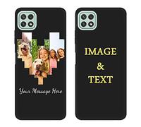 Personalized Phone Case for Samsung Galaxy A22 5G Custom Multiple Picture Anti-Drop Case Customized Name Soft Case Birthday Gift for Family Men Women Photo Text Full Protective Cover Slim Fit Black