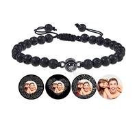 Personalized Photo Beaded Bracelet With Picture Inside Custom Projection Bracelet Crystal Black Agate White Turquoise Bracelets for Boyfriend Girlfriend Anniversary Couples Jewelry