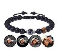 Personalized Photo Beaded Bracelet With Picture Inside Custom Projection Bracelet Crystal Black Agate White Turquoise Bracelets for Boyfriend Girlfriend Anniversary Couples Jewelry