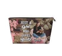 Personalized Photo Book Lovers Cosmetic Bag Zipper Pouch Custom Just A Girl Who Loves Book Makeup Zipper Pouch Bag Bookworm Librarian Readers Makeup Bag Gifts for Women Birthday Christmas,11