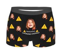 Personalized Photo Boxer Briefs for Men Boyfriend Husband Warning Print Underwear with Girlfriend Wife's Face Novelty Funny Boxers Briefs for Valentines Day Birthday Anniversary