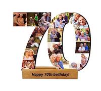 Personalized Photo Collage Picture Frame Tabletop Decor, Custom Any Number Wooden Desk Sign with 1-20 Photos Happy Birthday Photo Frame, Gifts For Christmas Birthday Anniversary Party