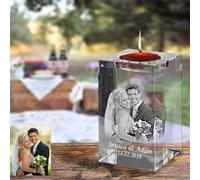 Personalized Photo Crystal Candle Holder 3D Engraved Candlestick Crystal Candles Tea Light Holders for Family,Friends,wedding,Valentine's Day,Anniversary,custom Gift (5X5X6CM)
