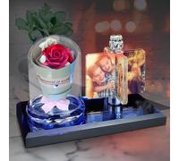 Personalized Photo Crystal Gift, Glass Custom Picture Print, Rose Rotating Windmill Photo Frame with Light, Personalized Gifts for Mothers Birthday Thanksgiving Valentines Wedding Christmas