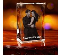 Personalized Photo Crystal Glass Frame, Custom Rectangula Picture 3D Laser Engraved,Crystal Cube Decoration Wedding, Birthday Christmas Memorial Gift for Mom,Dad (vertical cuboid)