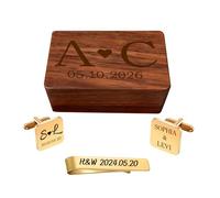 Personalized Photo Cufflinks and Tie Bar Set for Men, Custom Engraved with Name/Initials, Gift for Father of the Bride, Groom, Groomsmen, Dad, Husband, Standard, Wood Metal, no gemstone