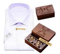 Personalized Photo Cufflinks and Tie Bar Set for Men, Custom Engraved with Name/Initials, Gift for Father of the Bride, Groom, Groomsmen, Dad, Husband, Standard, Wood Metal, no gemstone