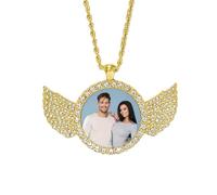 Personalized Photo Custom Chain - Customized Hip Hop Jewelry Picture Pendant Necklace, Customized Angel Wings Necklace with Picture Inside for Men Women Chain Pendant Jewelry