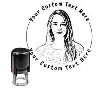 Personalized Photo face Stamp Custom Portrait Stamp Customized Self Inking Rubber Stamper with Text School Office Business Supplies Gift for Teachers Pets Kids Family Friends Client Employees, Round