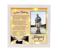 Personalized Photo Fishing Picture Frame with Led Light, Custom Gone Fishing Memorial Shadow Box, Sympathy Remembrance Bereavement Gift for Loss of Loved One Fisherman Dad Husband