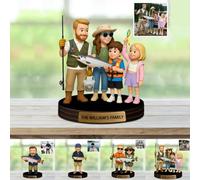 Personalized Photo Fishing Theme Cartoon Figurines Sculpture for Office Bedroom Home Decor Custom Name Photo Fishing Desktop Ornaments Fish Sculpture Desktop Decorative for Family Dad Husband Grandpa