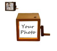 Personalized Photo Flipbook Display Box, Custom Hand Crank Photo Album, Custom Picture Hand-Cranked Wooden Animation Machine with Light, Vintage Custom Album, DIY Gifts (16Photo-No light)
