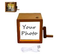 Personalized Photo Flipbook Display Box, Custom Hand Crank Photo Album, Custom Picture Hand-Cranked Wooden Animation Machine with Light, Vintage Custom Album, DIY Gifts (8Photo-with Bulit-in Light)
