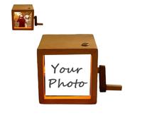 Personalized Photo Flipbook Display Box, Custom Hand Crank Photo Album, Custom Picture Hand-Cranked Wooden Animation Machine with Light, Vintage Custom Album, DIY Gifts (8Photo-No light)