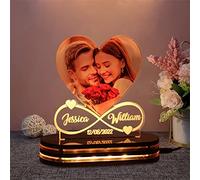 Personalized Photo Infinity Heart Night Light with Base Custom Name Date Acrylic Lamp Romantic Valentine's Day Anniversary Decor Gift for Couple Newlywed (7 Color Infinity Heart Couple Acrylic Light)