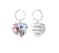 Personalized Photo Keychain, Double-Sided Custom Laser Engraved Key Chain, Custom Keychain with Picture, Personalized Photo Text Customized Key Chain for Couples Men Woman Pet Gifts (Silver)