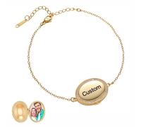 Personalized Photo Locket Couple Bracelet, Custom Locket Bracelet with Picture Inside and Name, Memorial Jewelry Bracelet Gift for Women Mother Wife Daughter