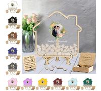 Personalized Photo Modern Rustic House Shape Wedding Guest Book Alternative Wedding Reception Book Anniversary Birthday Baby Shower Bridal Shower Guestbook Drop Box Activity Keepsake Home Decor Gift