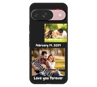 Personalized Photo Phone Case for Google Pixel 9 Customized Collage Picture Cover Custom Soft Protective TPU Design Your Own Cases for Family Friends Couple 2 Photos-Black