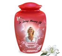 Personalized Photo Print Urn - Custom Photo Cremation Urns for Human Ashes - Full Size Funeral Urns for Man and Women - Decorative Picture Memorial Urn for Ashes Upto 210 lbs (Red, Large)