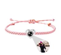 Personalized Photo Projection Bracelet, Picture Inside Couple Valentine Memorial Gift, Anniversary Remembrance Gift for Her Him Sister Women (Heart-Pink Rope,1PCS)