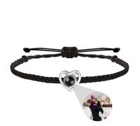 Personalized Photo Projection Bracelet, Picture Inside Couple Valentine Memorial Gift, Anniversary Remembrance Gift for Her Him Sister Women (Heart-Black Rope,1PCS)
