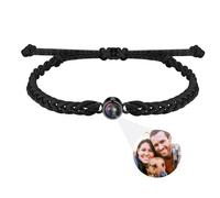 Personalized Photo Projection Bracelet, Picture Inside Couple Valentine Memorial Gift, Anniversary Remembrance Gift for Her Him Sister Women (Round-Black Rope,1PCS)